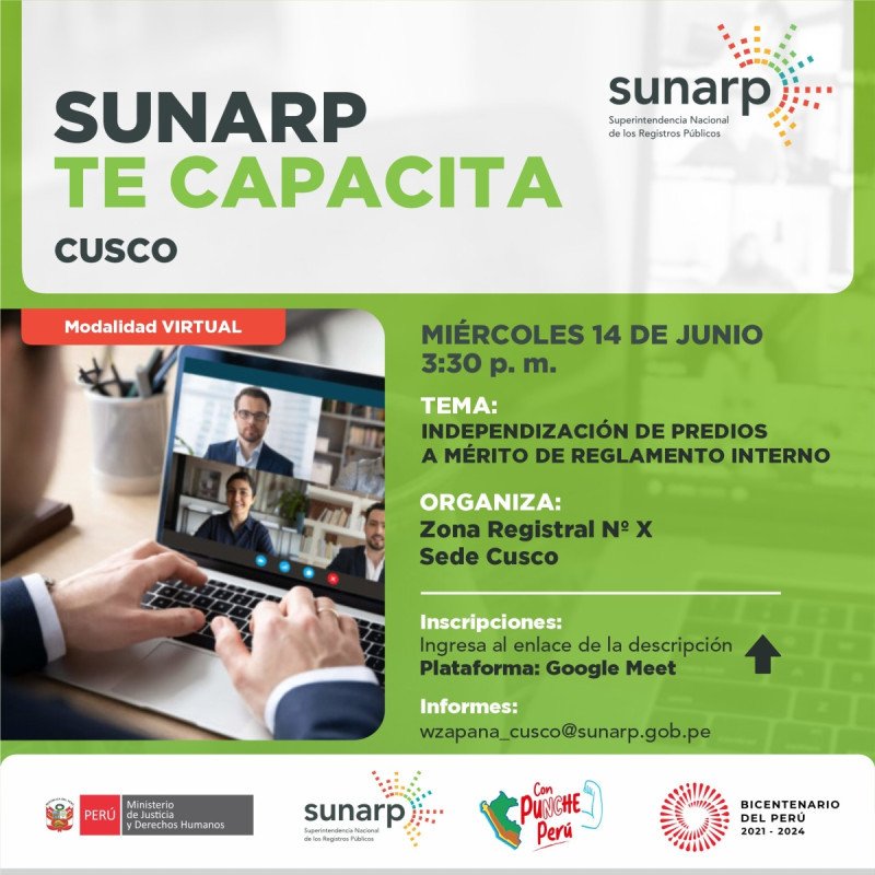 #SunarpTeCapacita | En esta nueva charla virtual gratuita conversaremos sobre la independización de predios a mérito de reglamento interno.